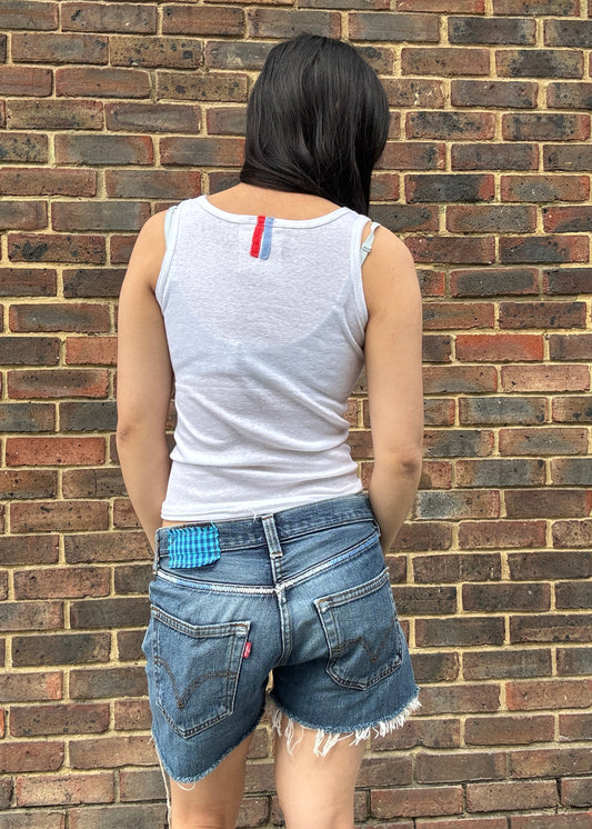 Zig Zag Levi's Cut Offs Blue Gingham Patch