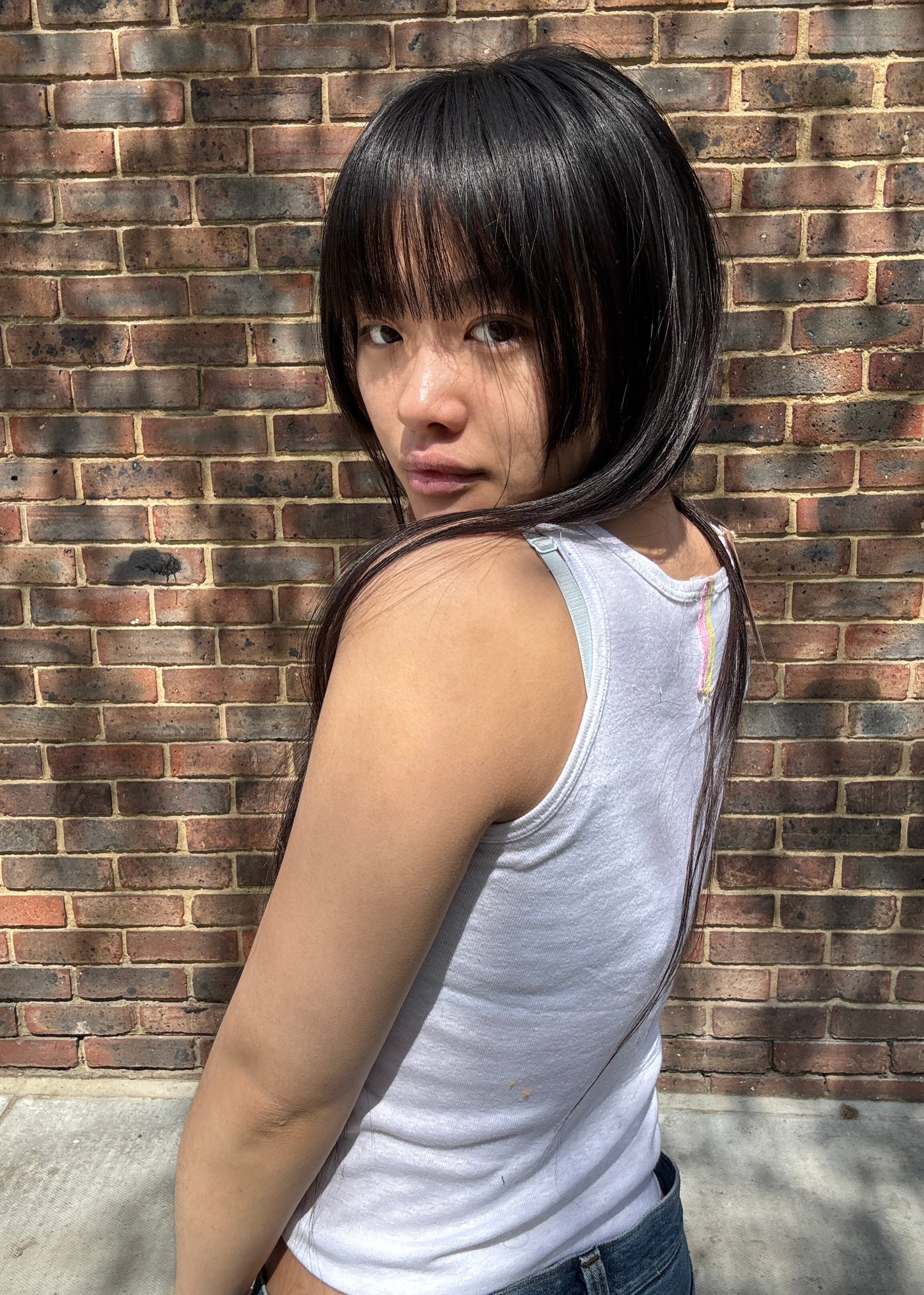 White Tank With Embroidered Neckline and Darning