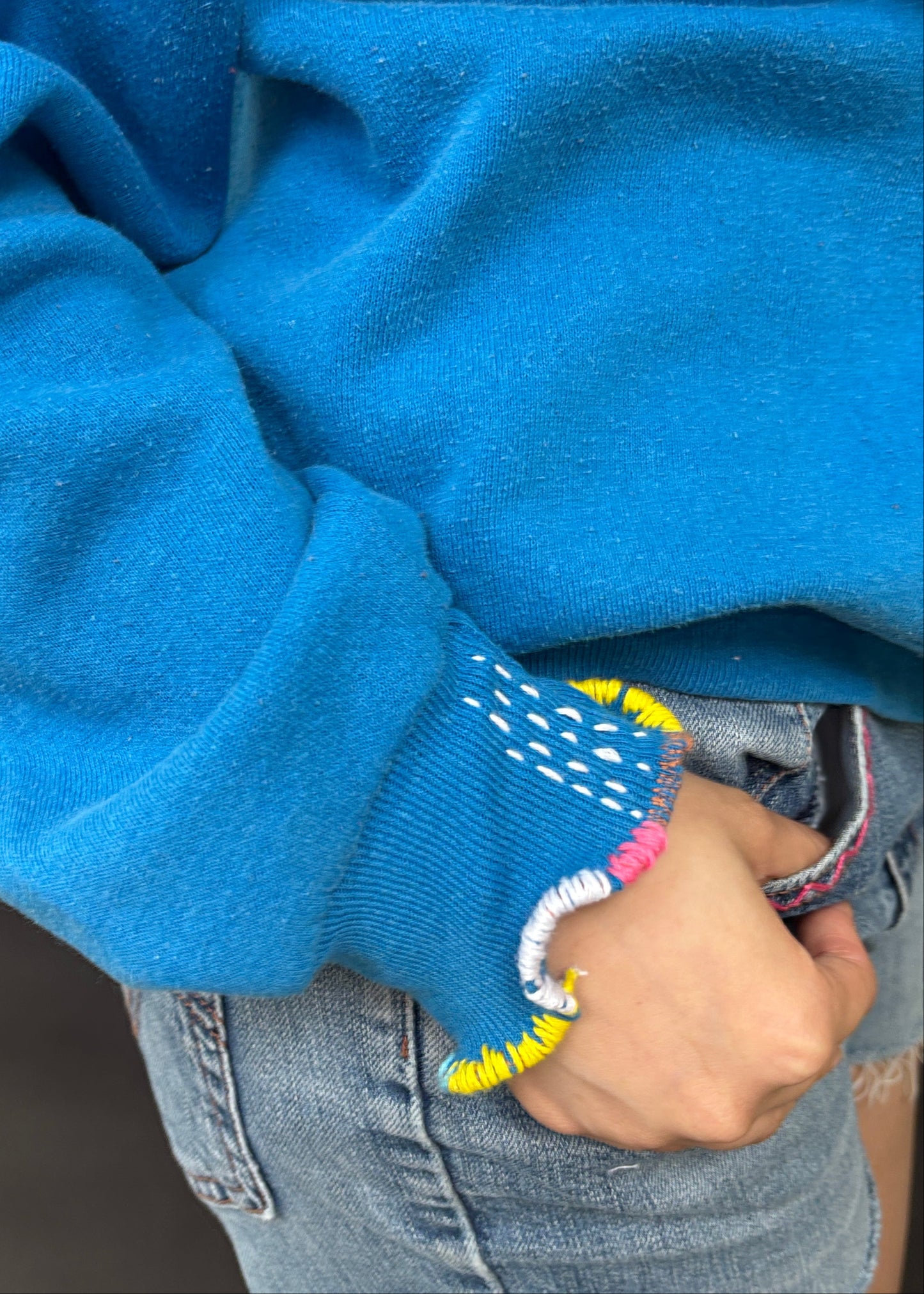 Blue Embroidered Sweatshirt
