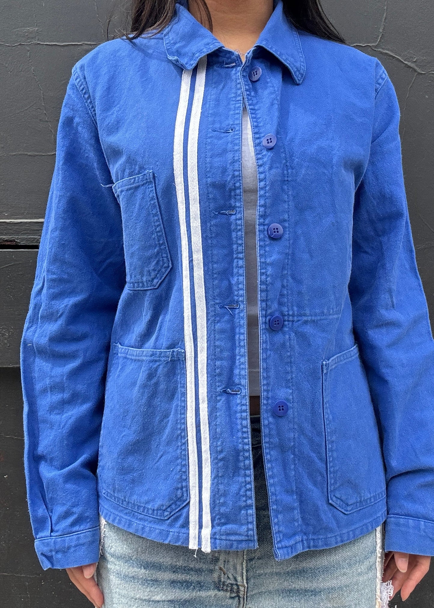 Blue Workwear Jacket White Stripes