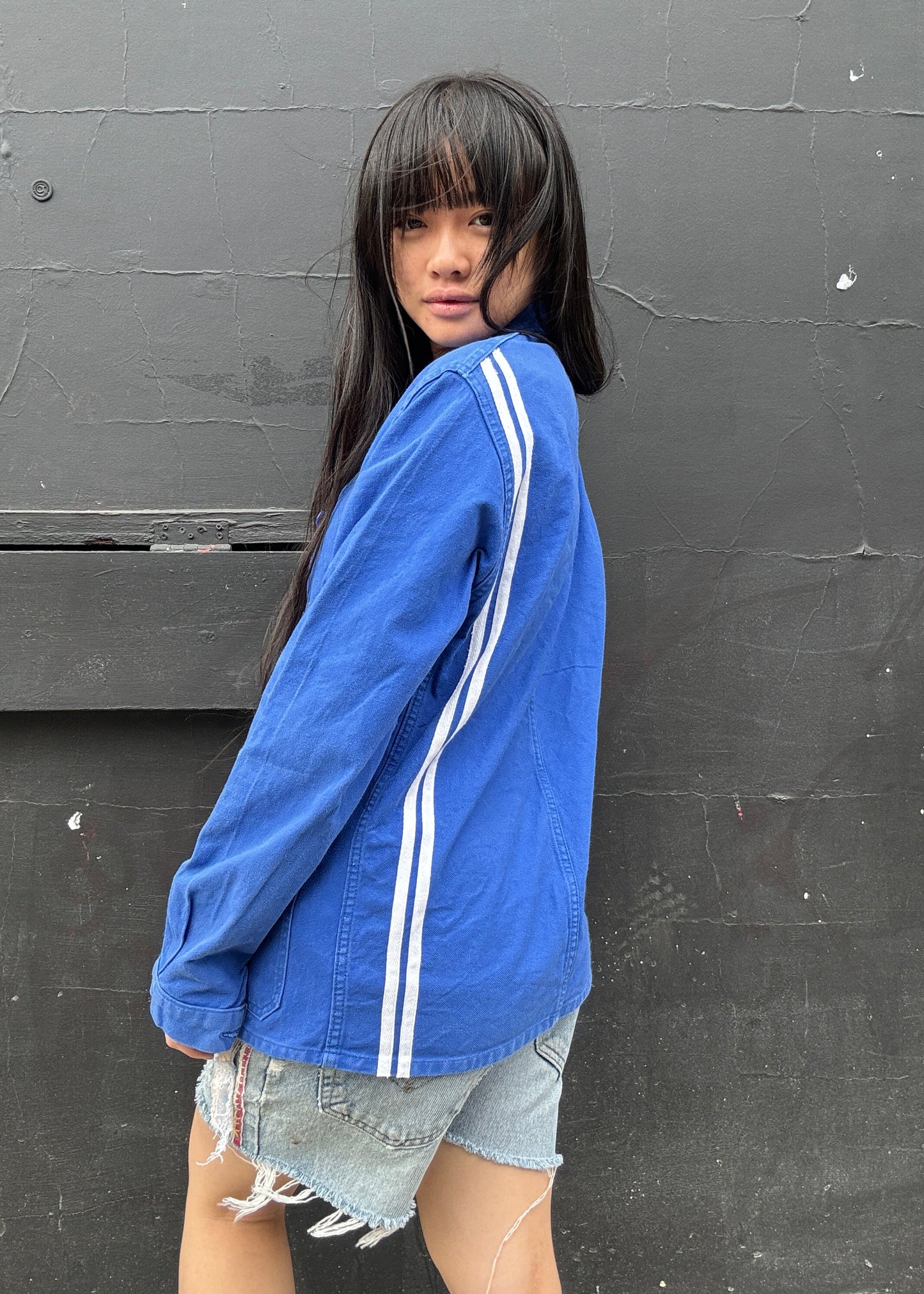 Blue Workwear Jacket White Stripes