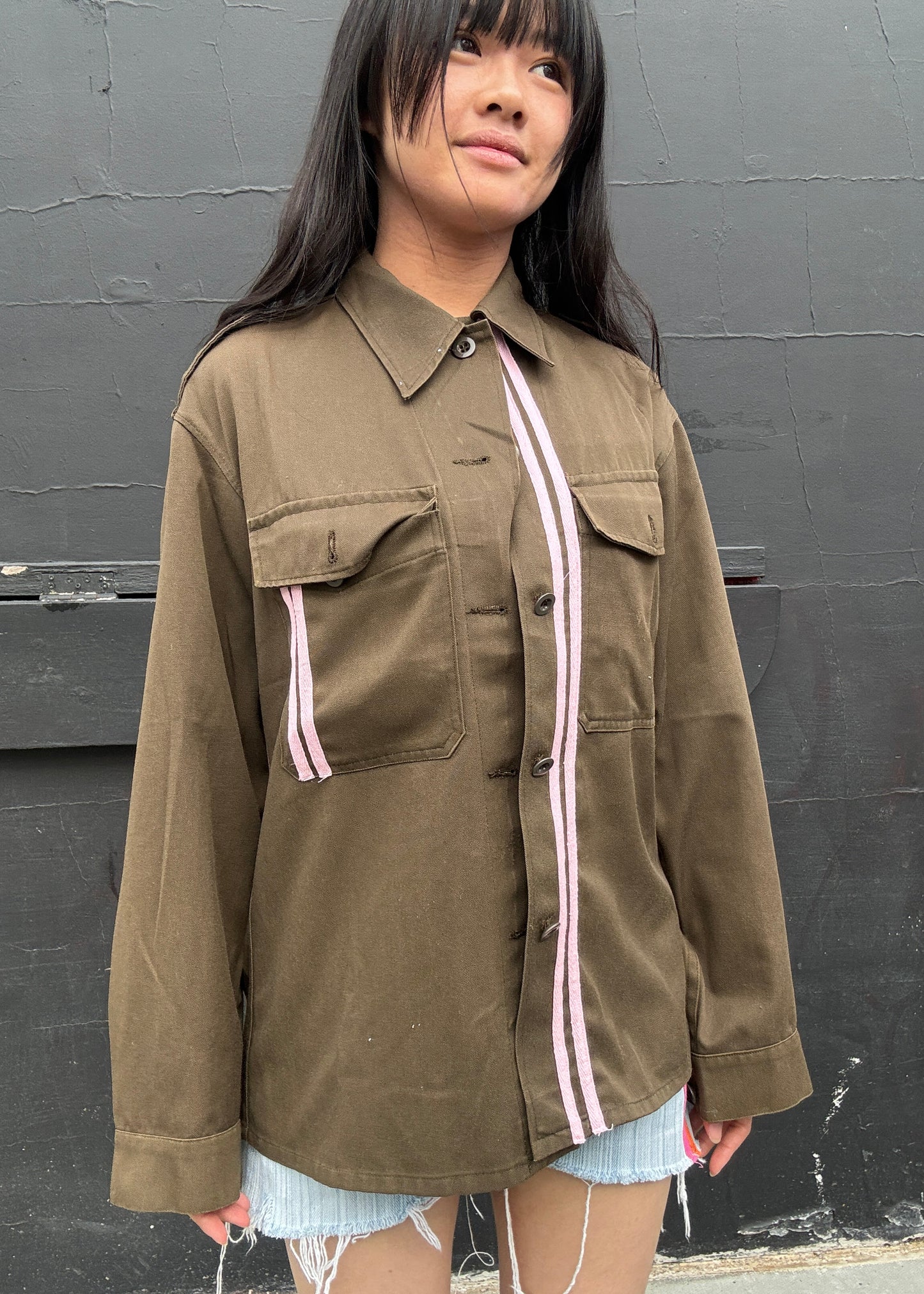 Army Jacket with Pink Stripes