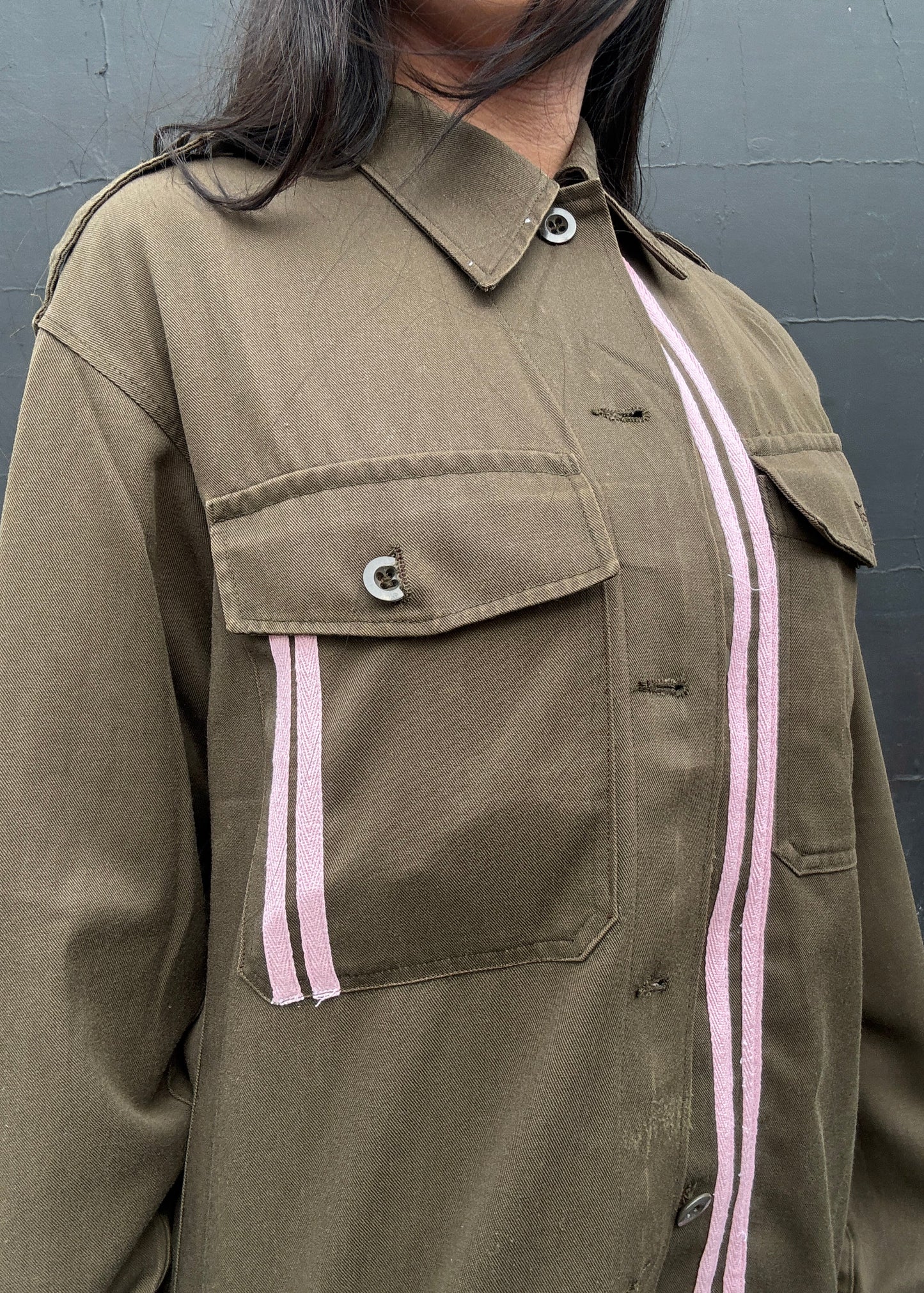 Army Jacket with Pink Stripes