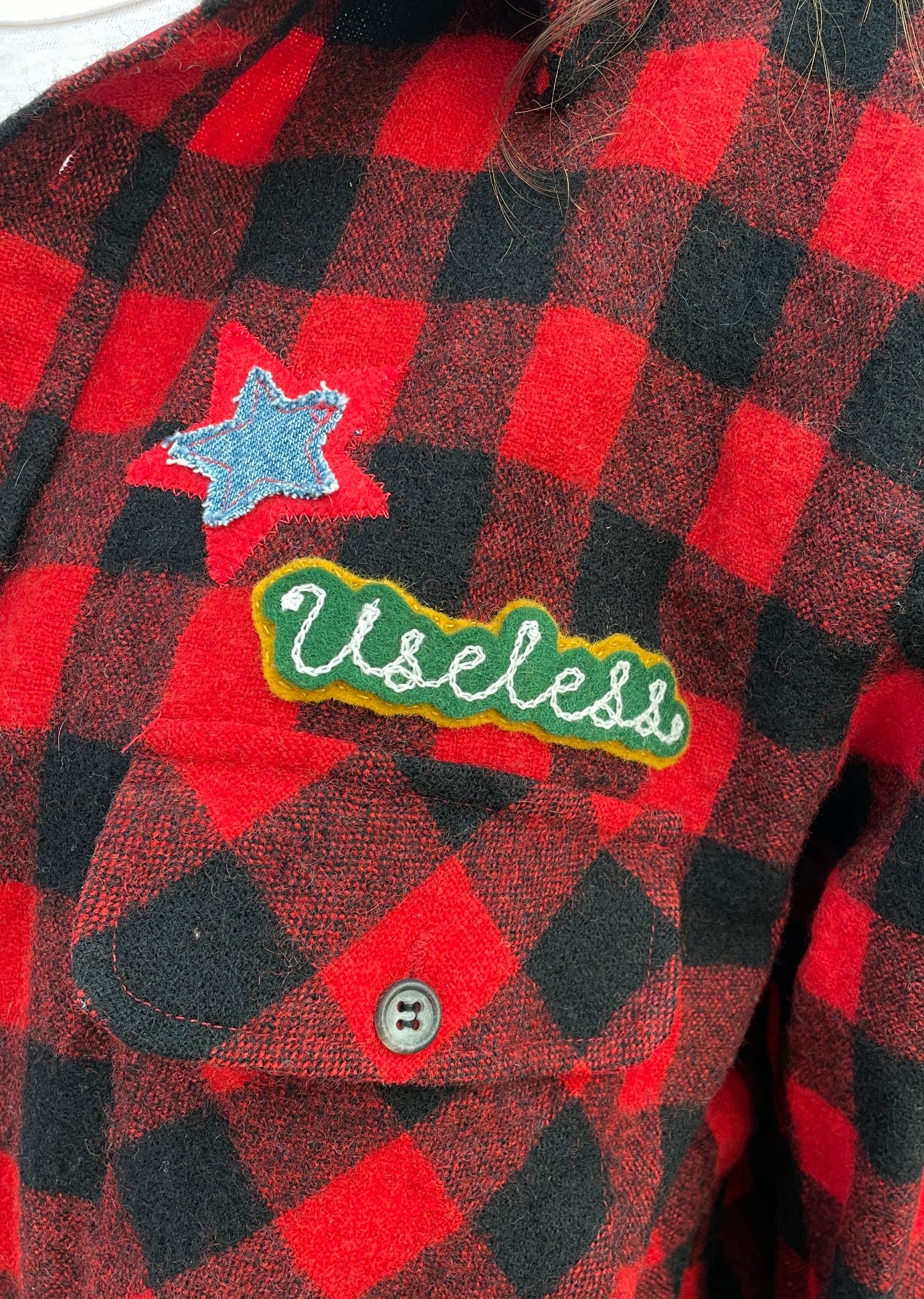 Red and Black Patched Plaid Shirt