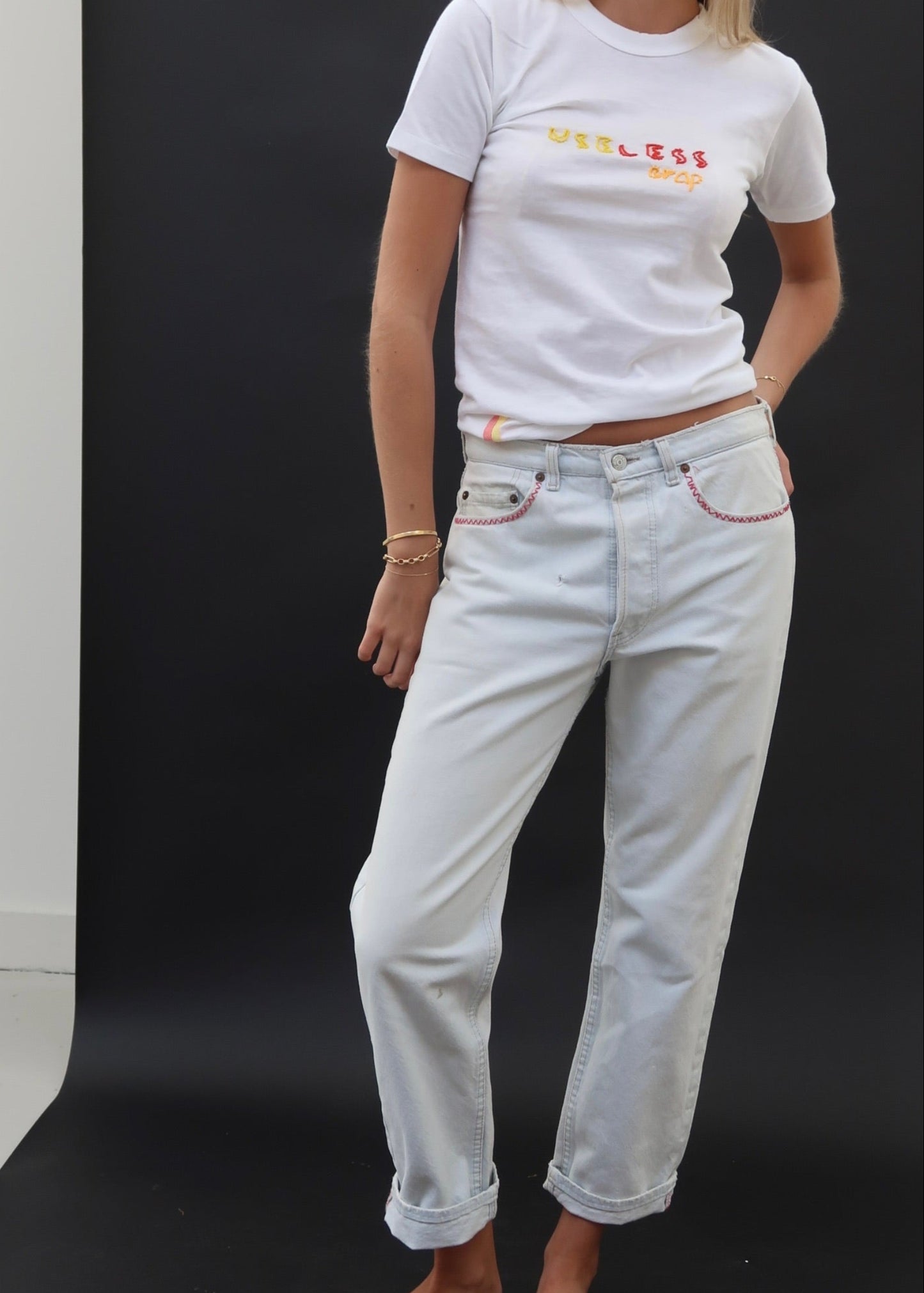 Pale Levis and Gingham Patch