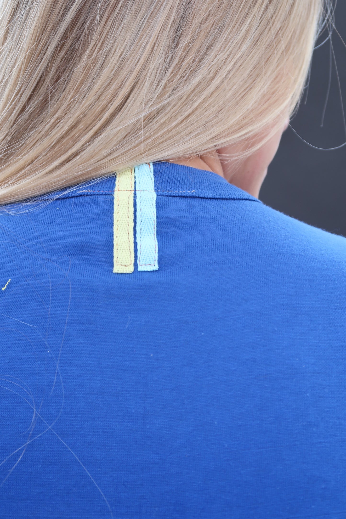 Blue T Shirt with White Embroidery