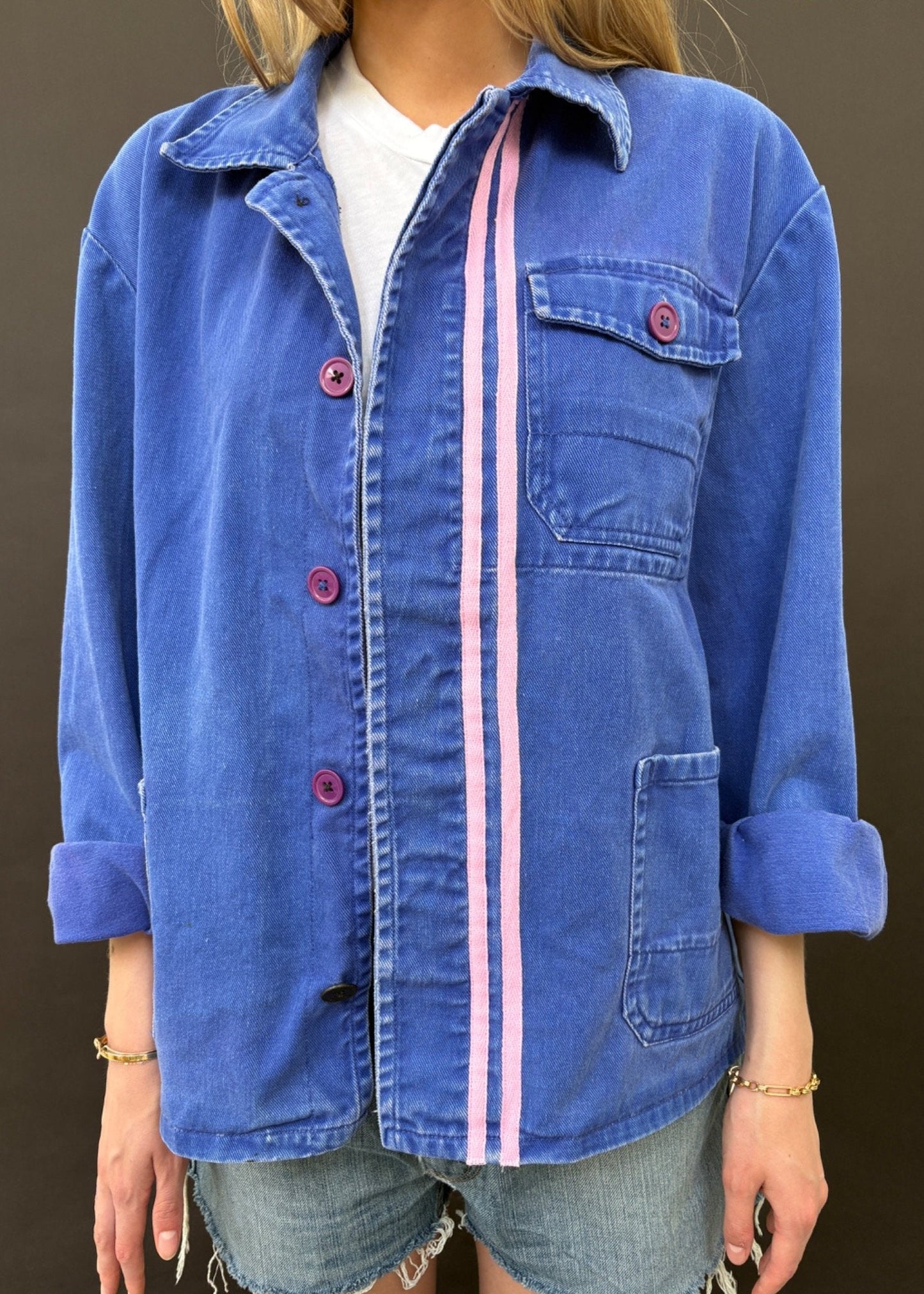 Blue Workwear Jacket Pink Stripes