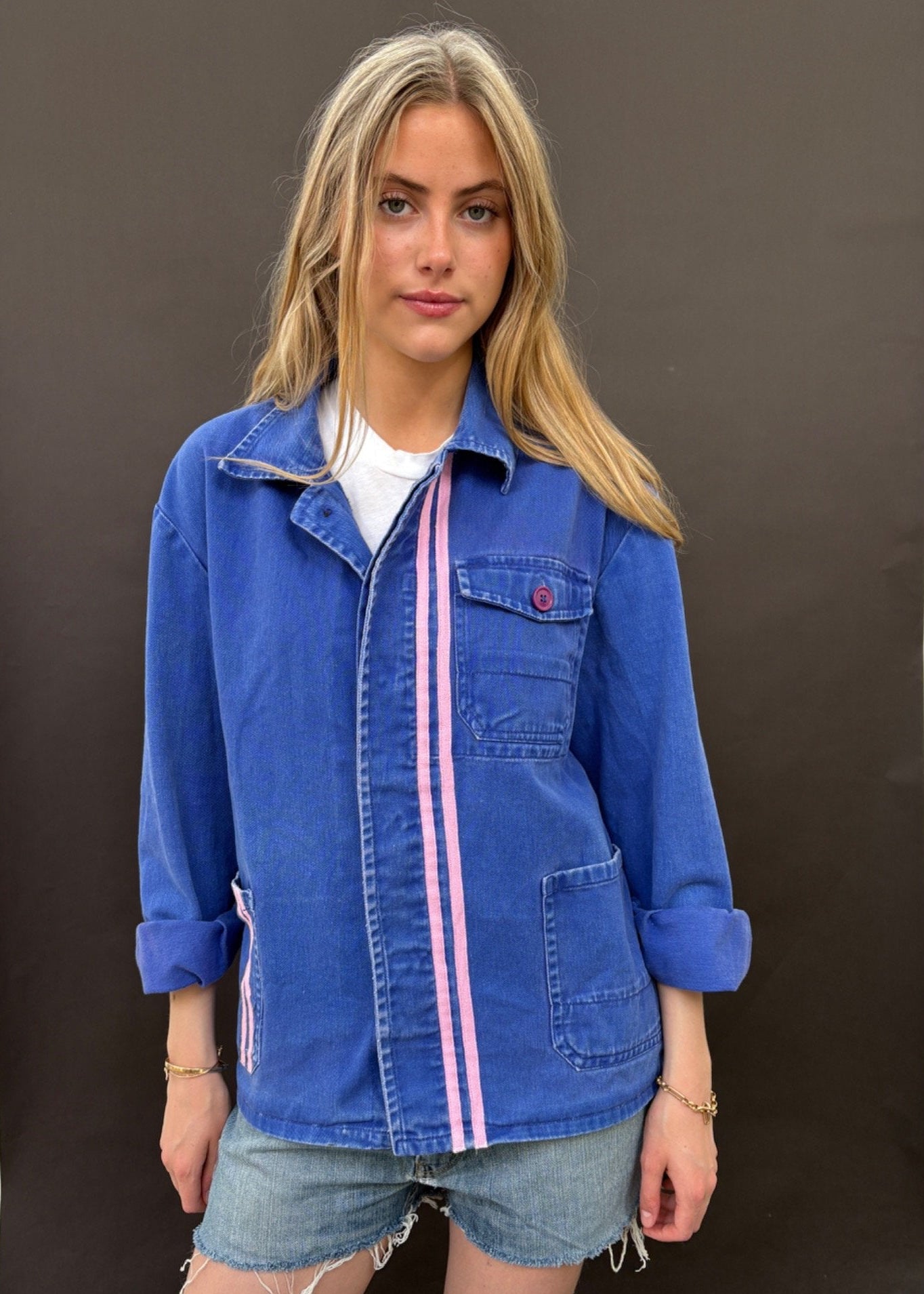 Blue Workwear Jacket Pink Stripes