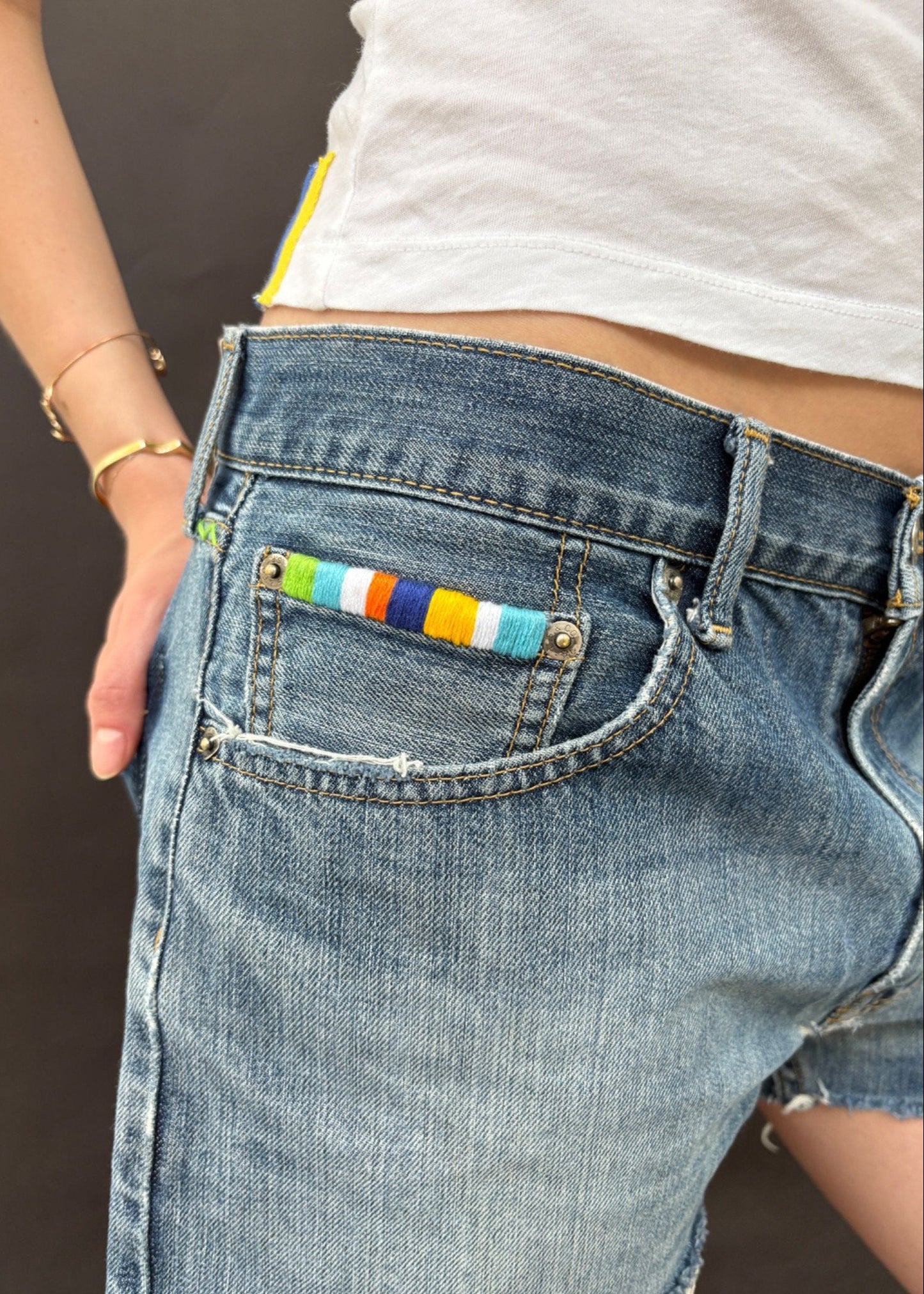 Zig Zag Levi's Cut Offs with Satin Stitch
