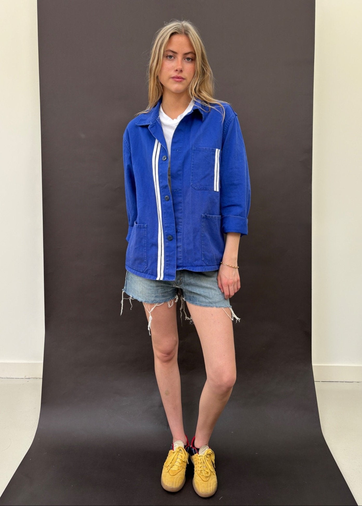Blue Workwear Jacket White Stripes