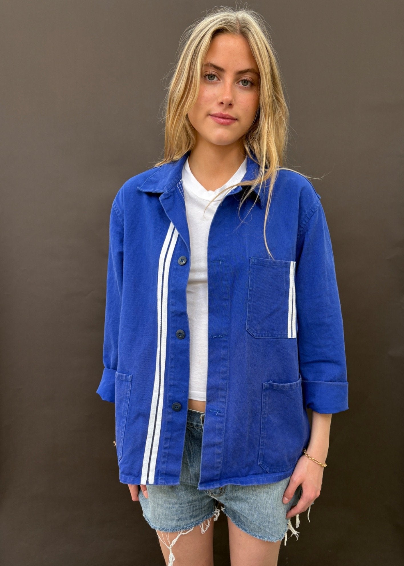 Blue Workwear Jacket White Stripes