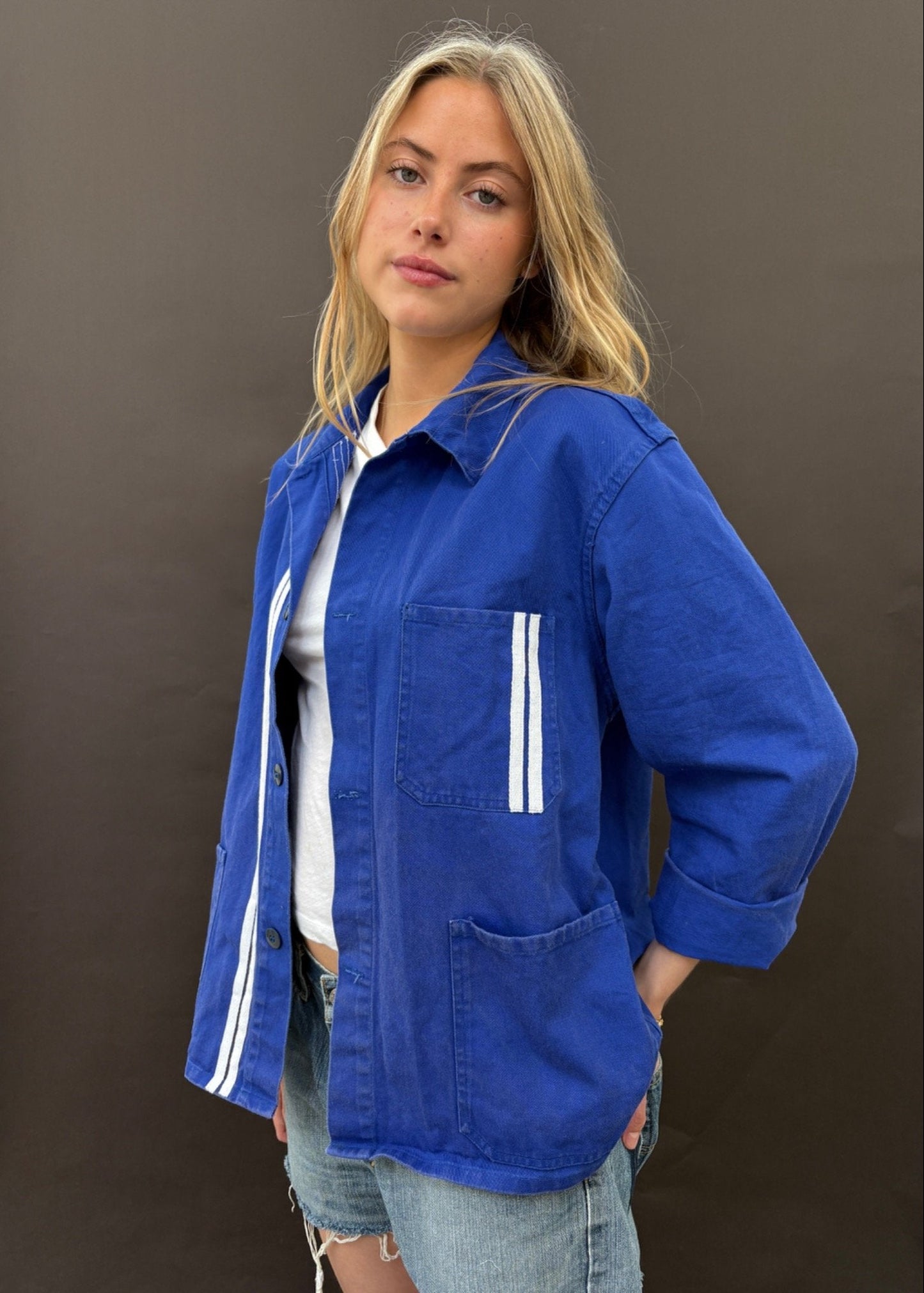 Blue Workwear Jacket White Stripes