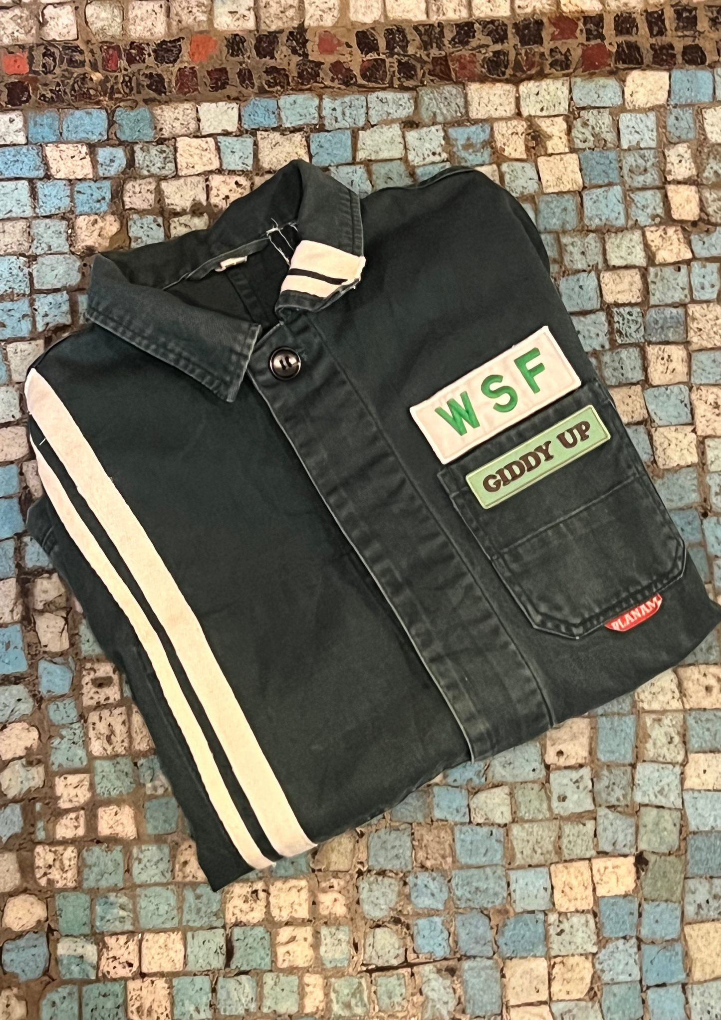 019. Dark Green Workwear Jacket White Stripes