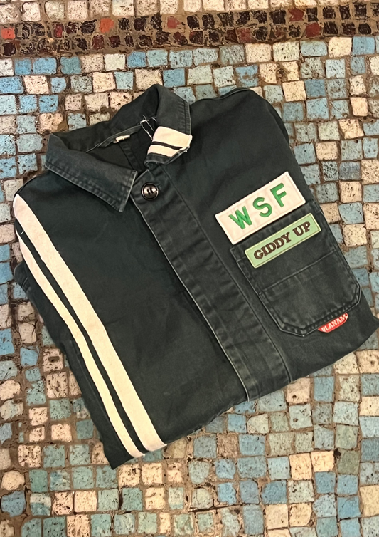 019. Dark Green Workwear Jacket White Stripes