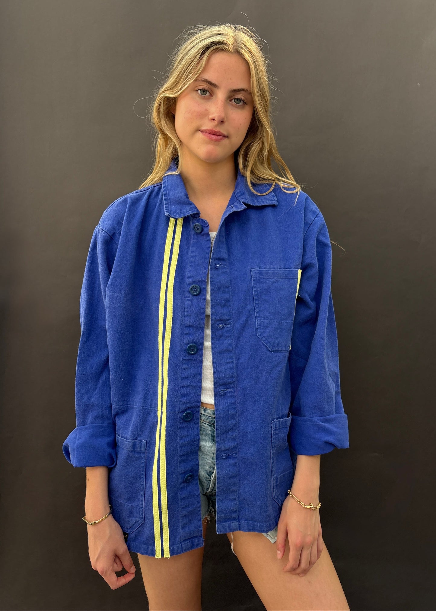 Blue Workwear Jacket Yellow Stripes