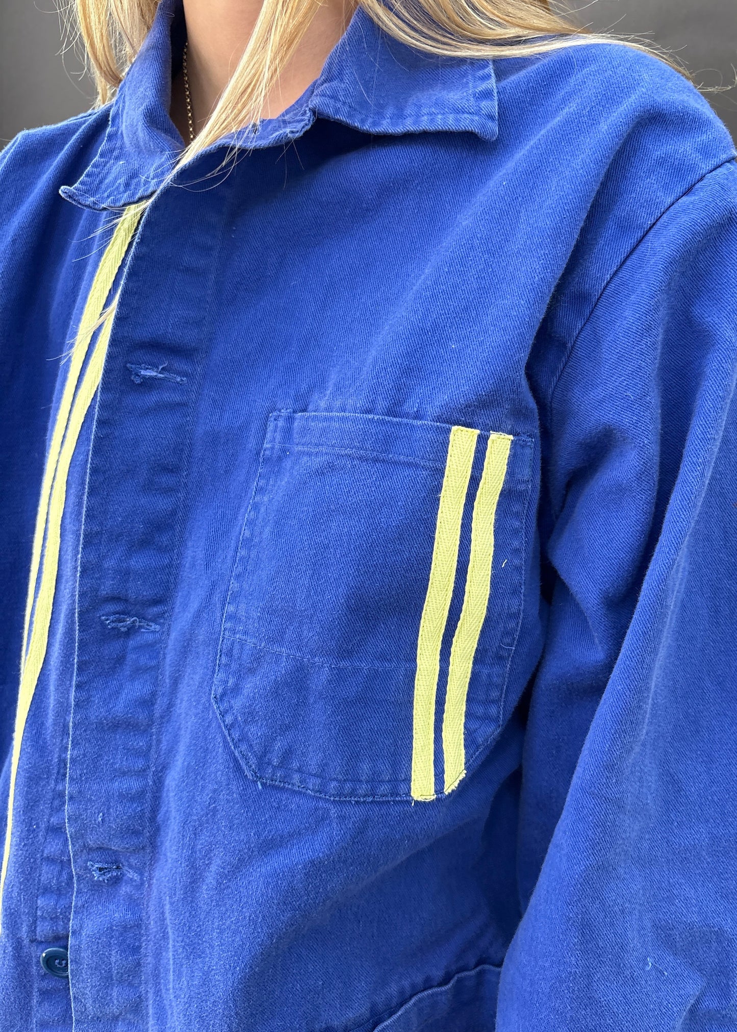 Blue Workwear Jacket Yellow Stripes