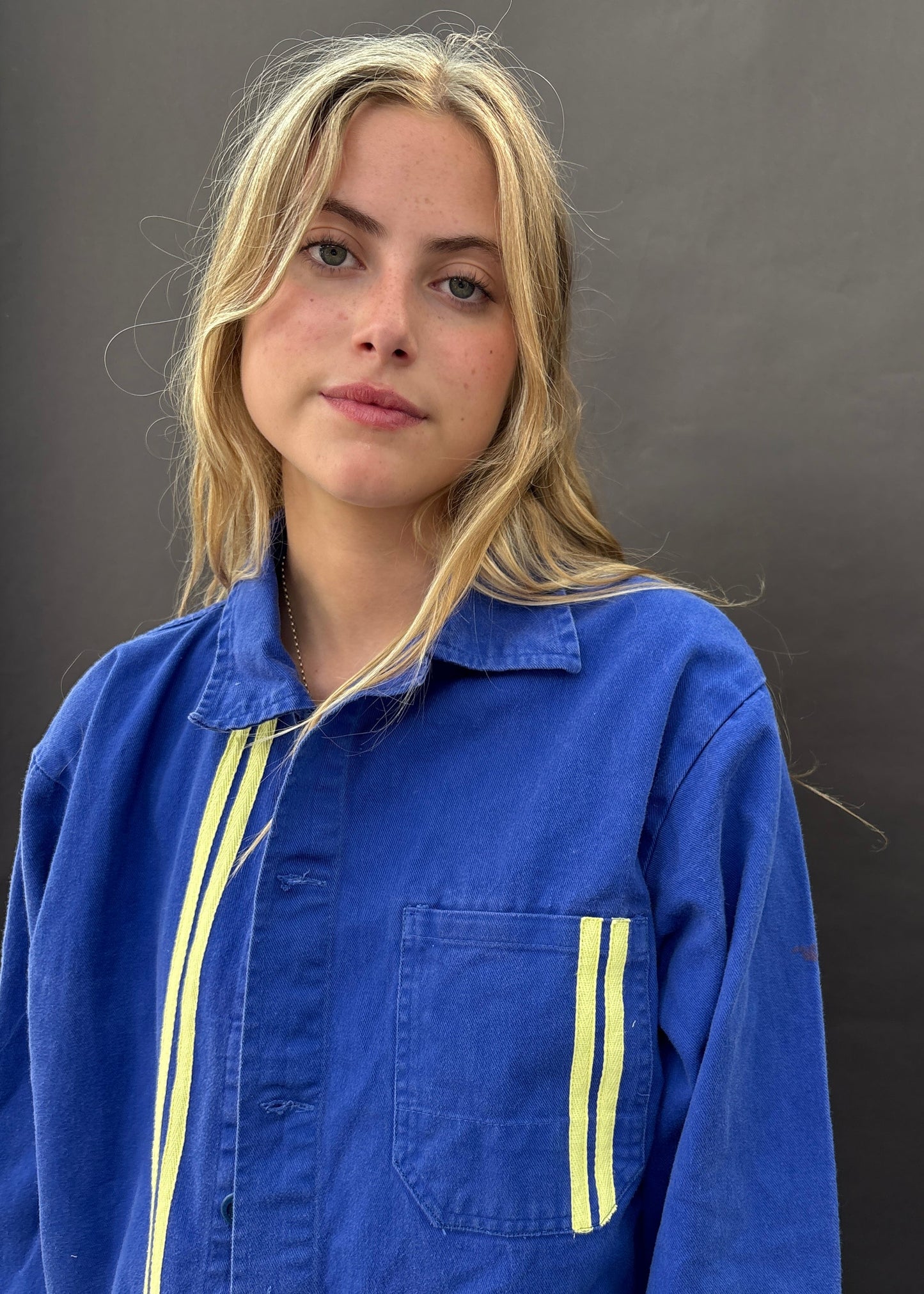 Blue Workwear Jacket Yellow Stripes