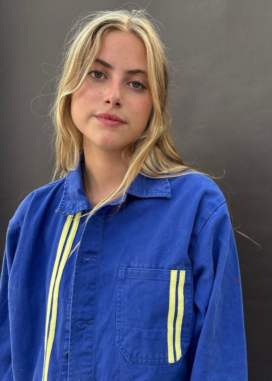 Blue Workwear Jacket Yellow Stripes