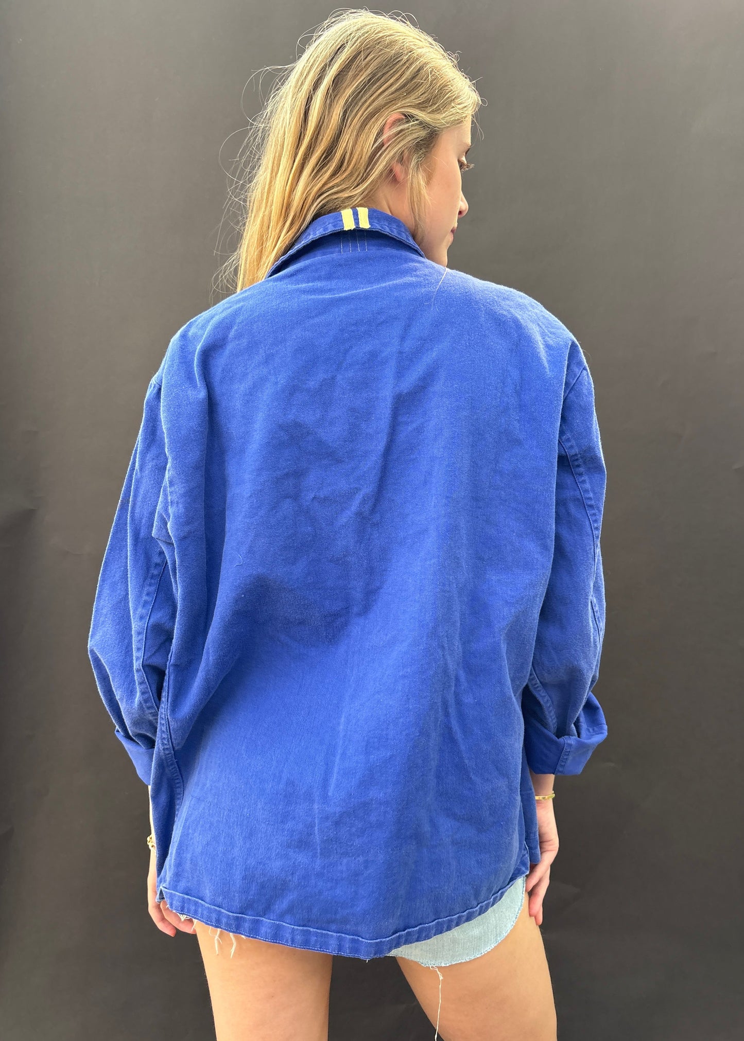 Blue Workwear Jacket Yellow Stripes