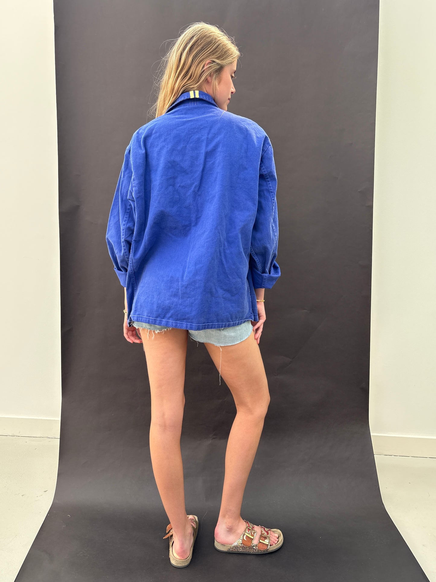 Blue Workwear Jacket Yellow Stripes