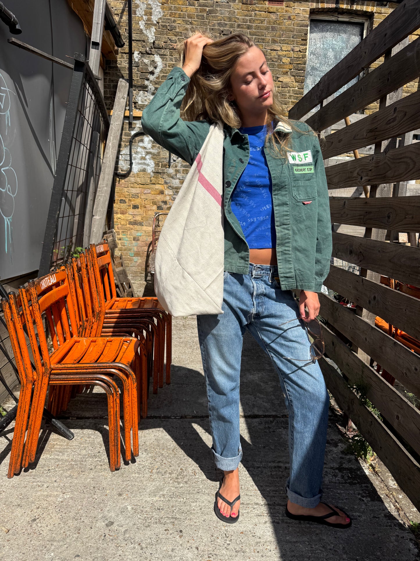 019. Dark Green Workwear Jacket White Stripes