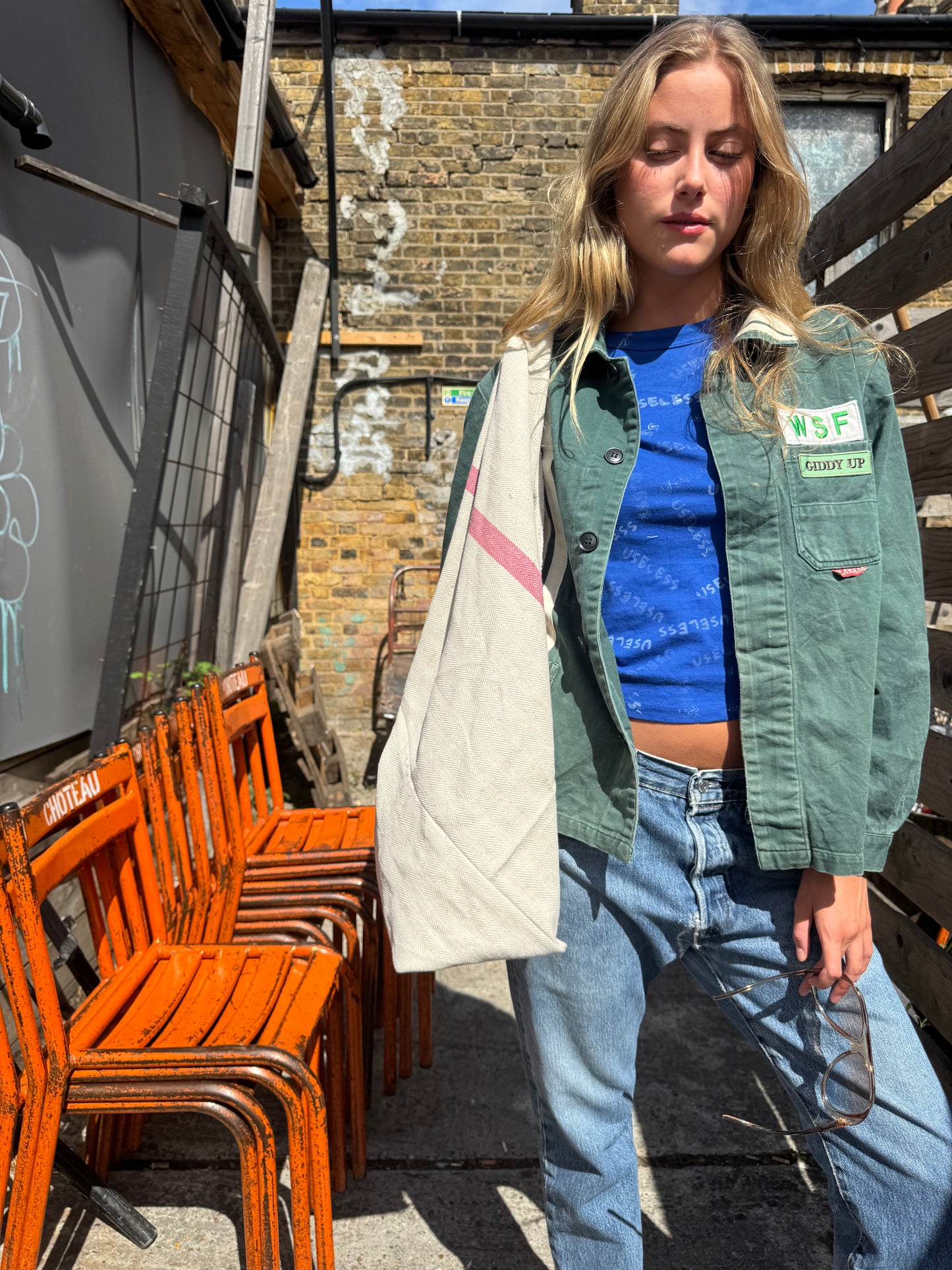 019. Dark Green Workwear Jacket White Stripes