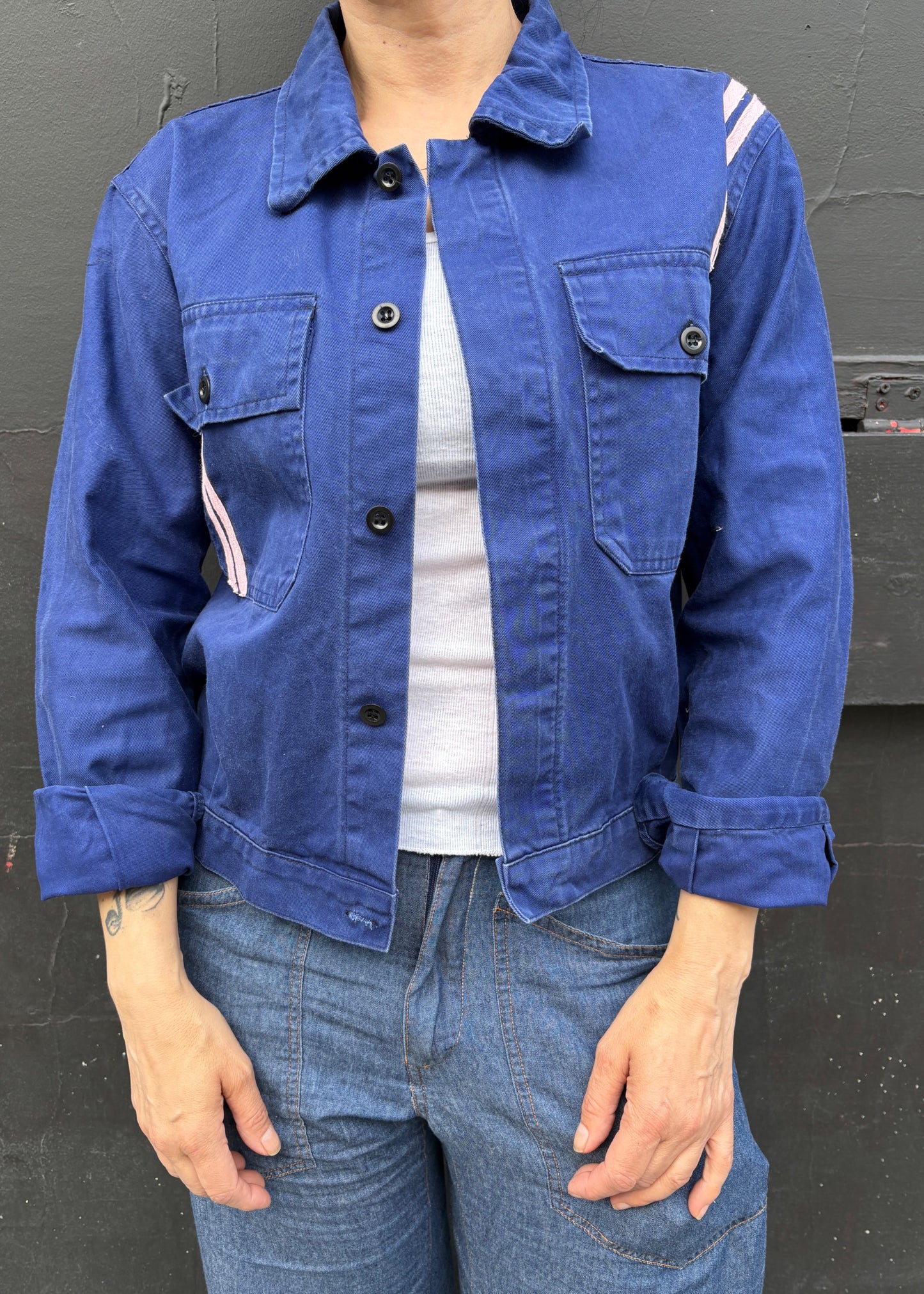 Blue Workwear Jacket Pink Stripes