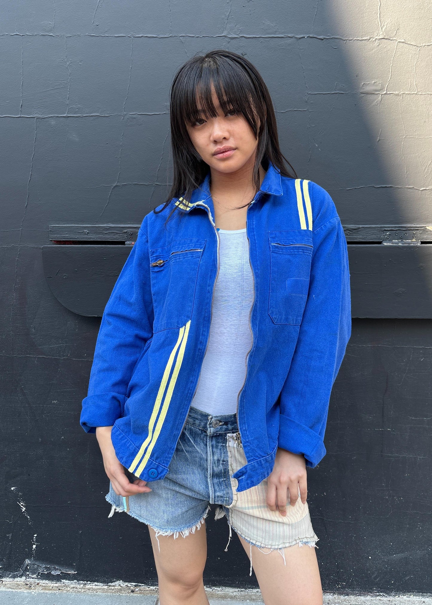 Blue Workwear Jacket Yellow Stripes