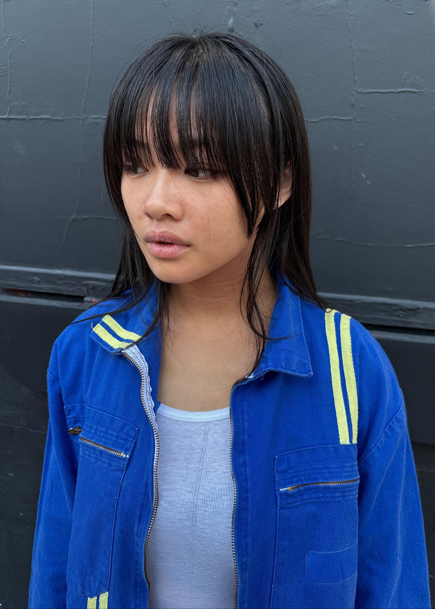 Blue Workwear Jacket Yellow Stripes