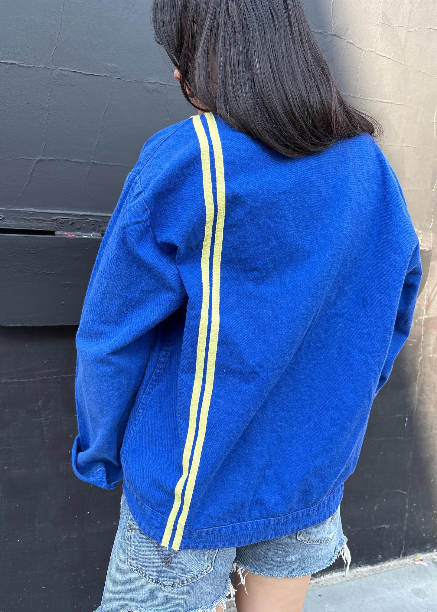 Blue Workwear Jacket Yellow Stripes