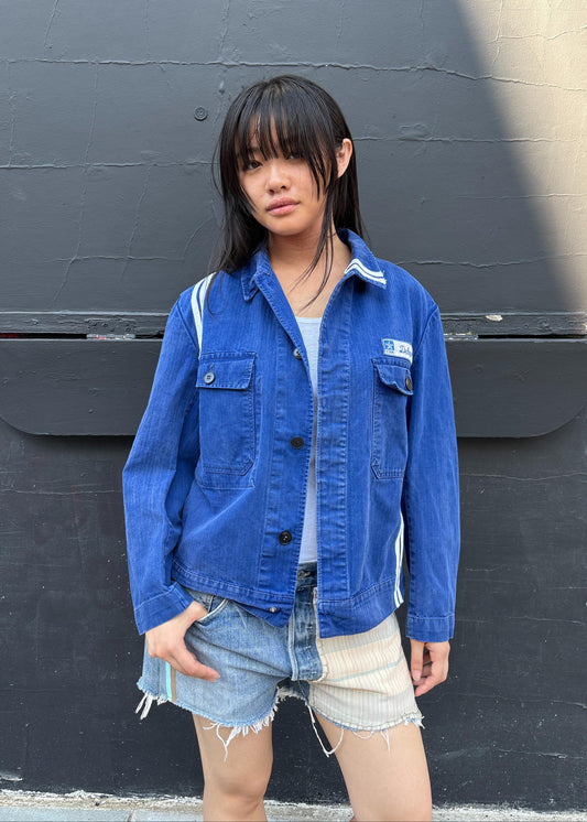 Blue Workwear Jacket White Stripes