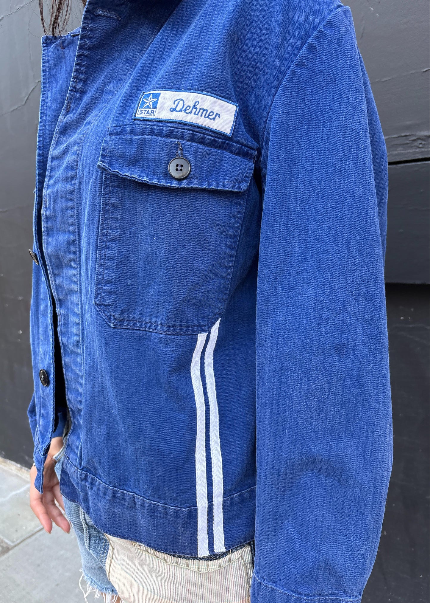 Blue Workwear Jacket White Stripes