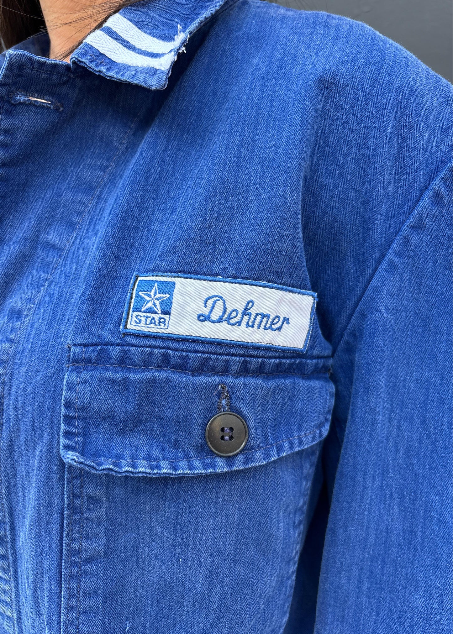 Blue Workwear Jacket White Stripes