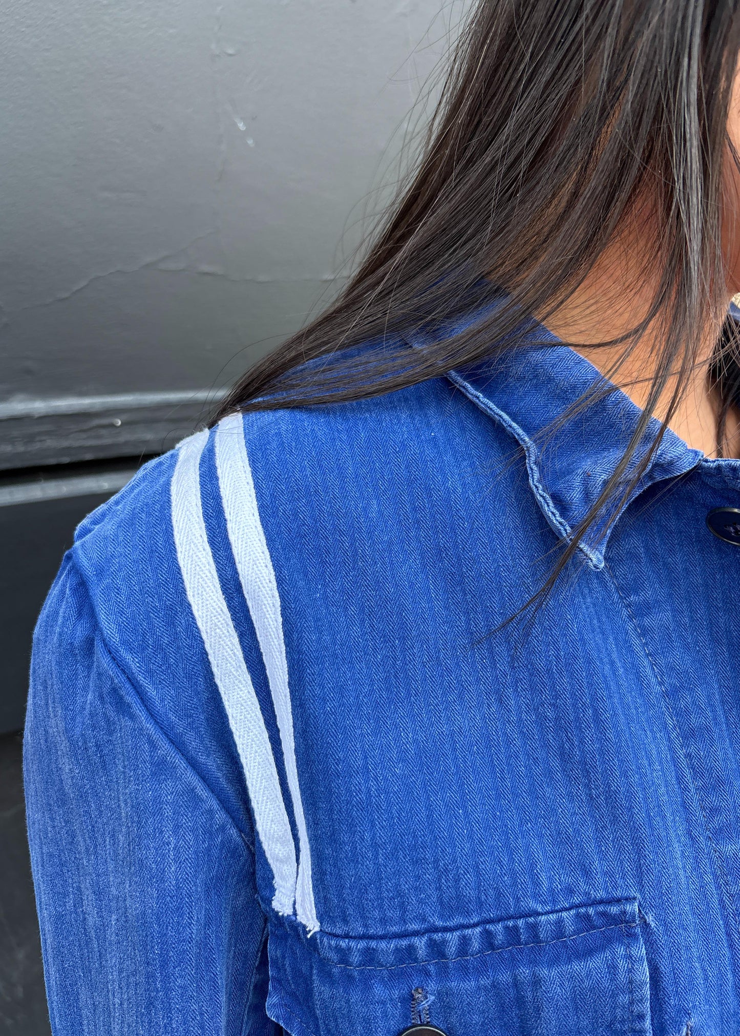 Blue Workwear Jacket White Stripes