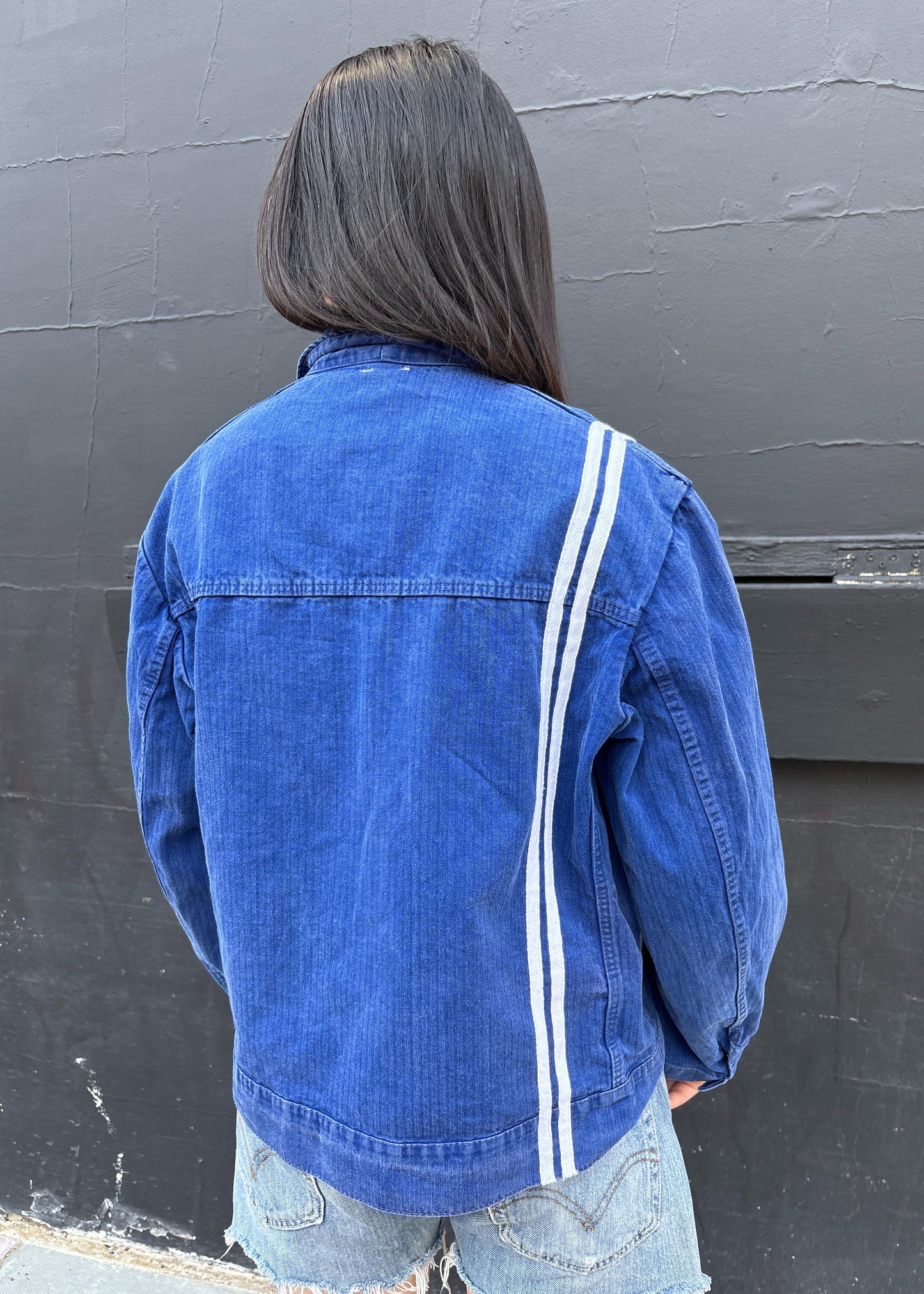 Blue Workwear Jacket White Stripes