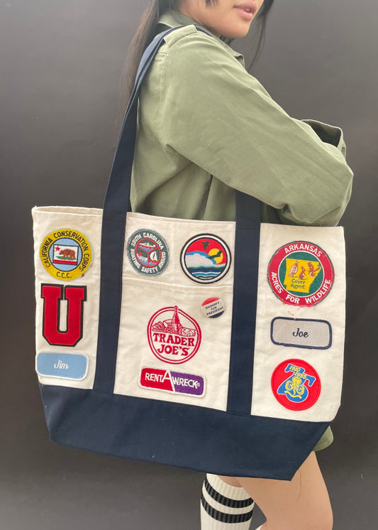 Vintage-Patched Trader Joes Tote L