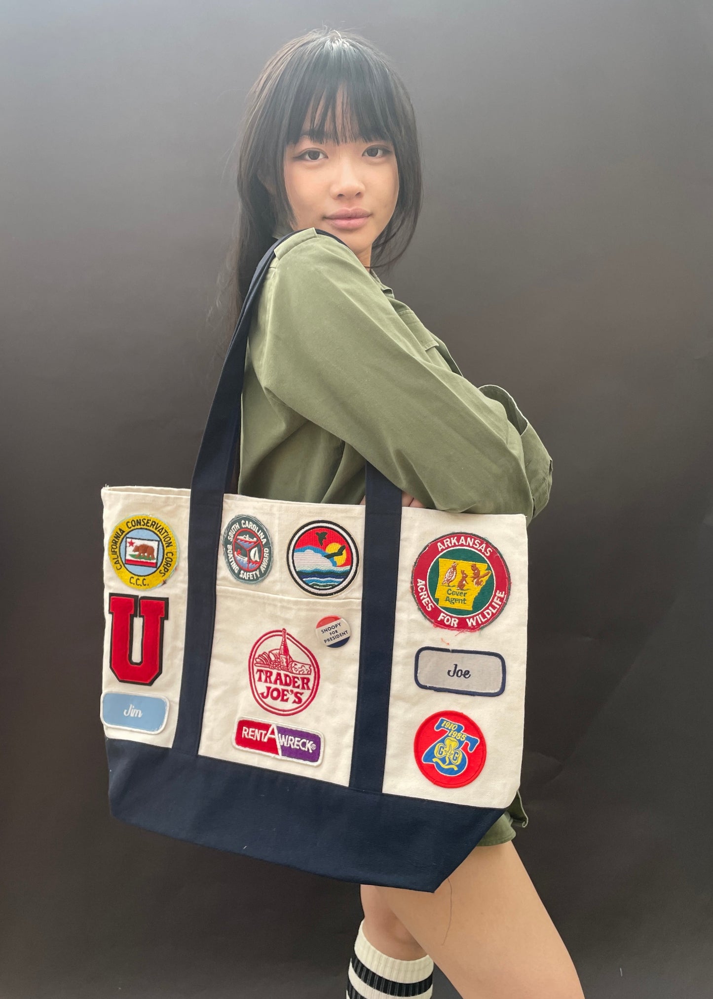 Vintage-Patched Trader Joes Tote L