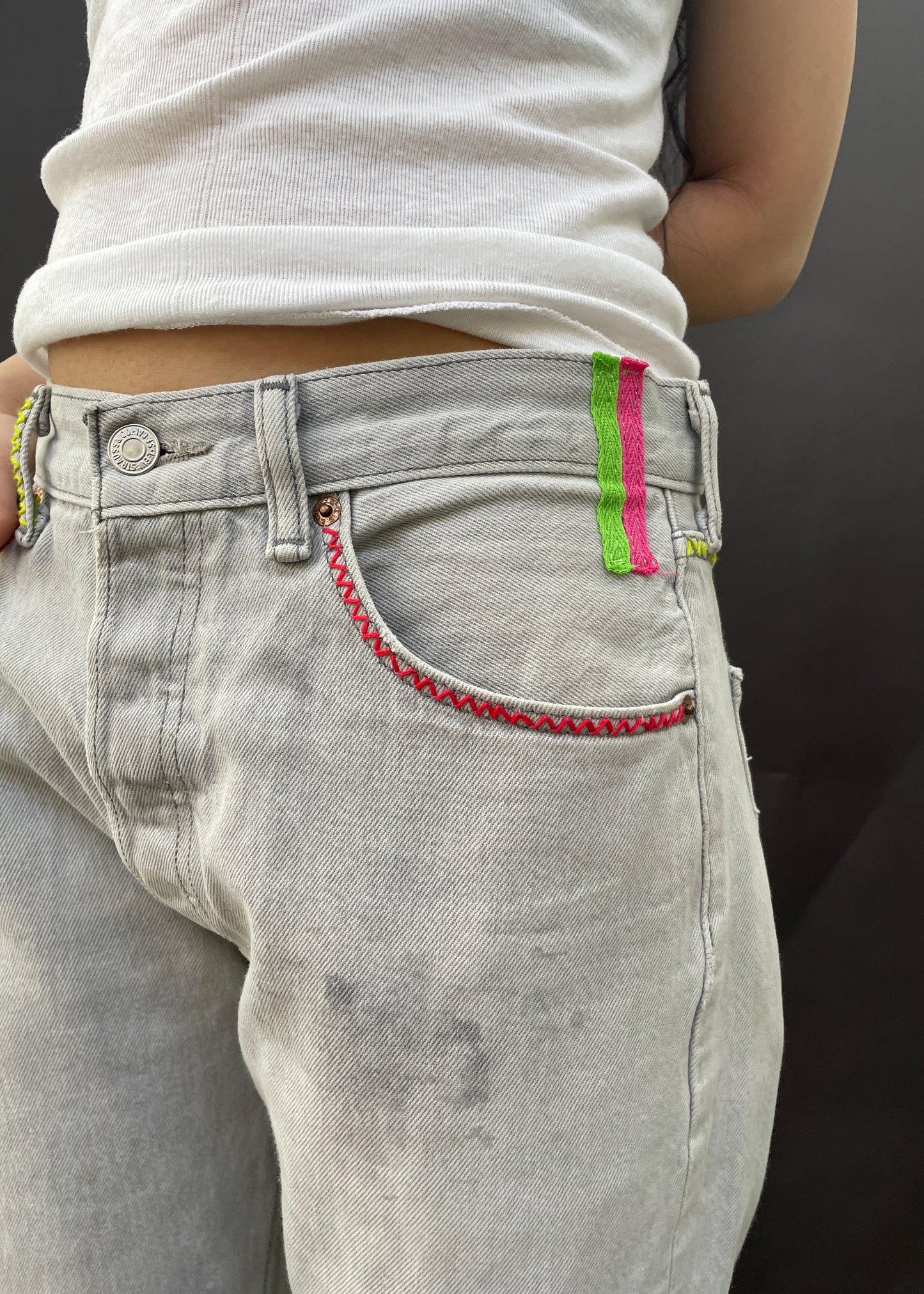 Pale Levi's Zig Zag Stitching