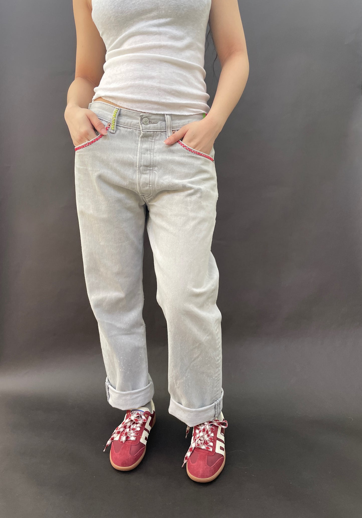 Pale Levi's Zig Zag Stitching