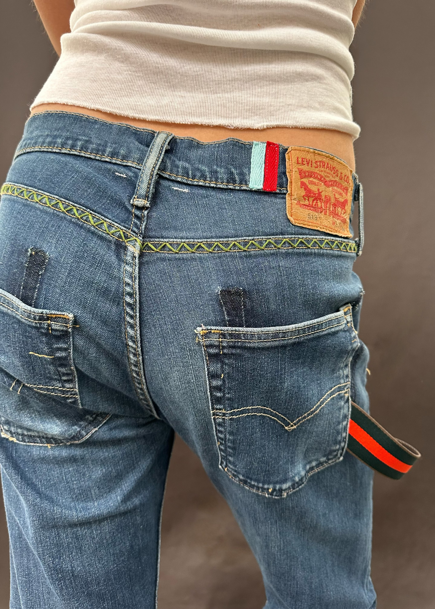 Patched Levi's with Carpenter Strap