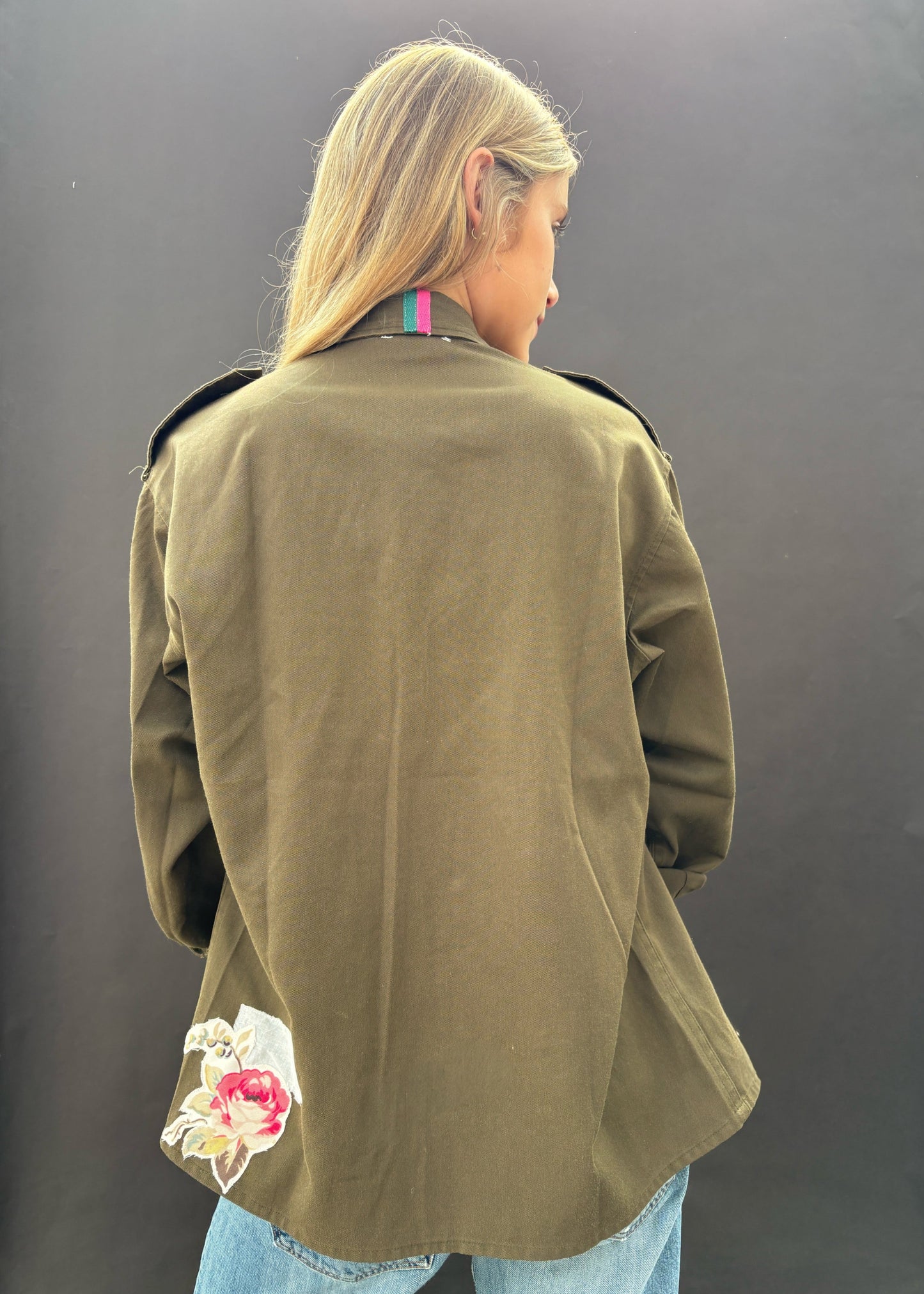 Army Shirt with Floral Patches