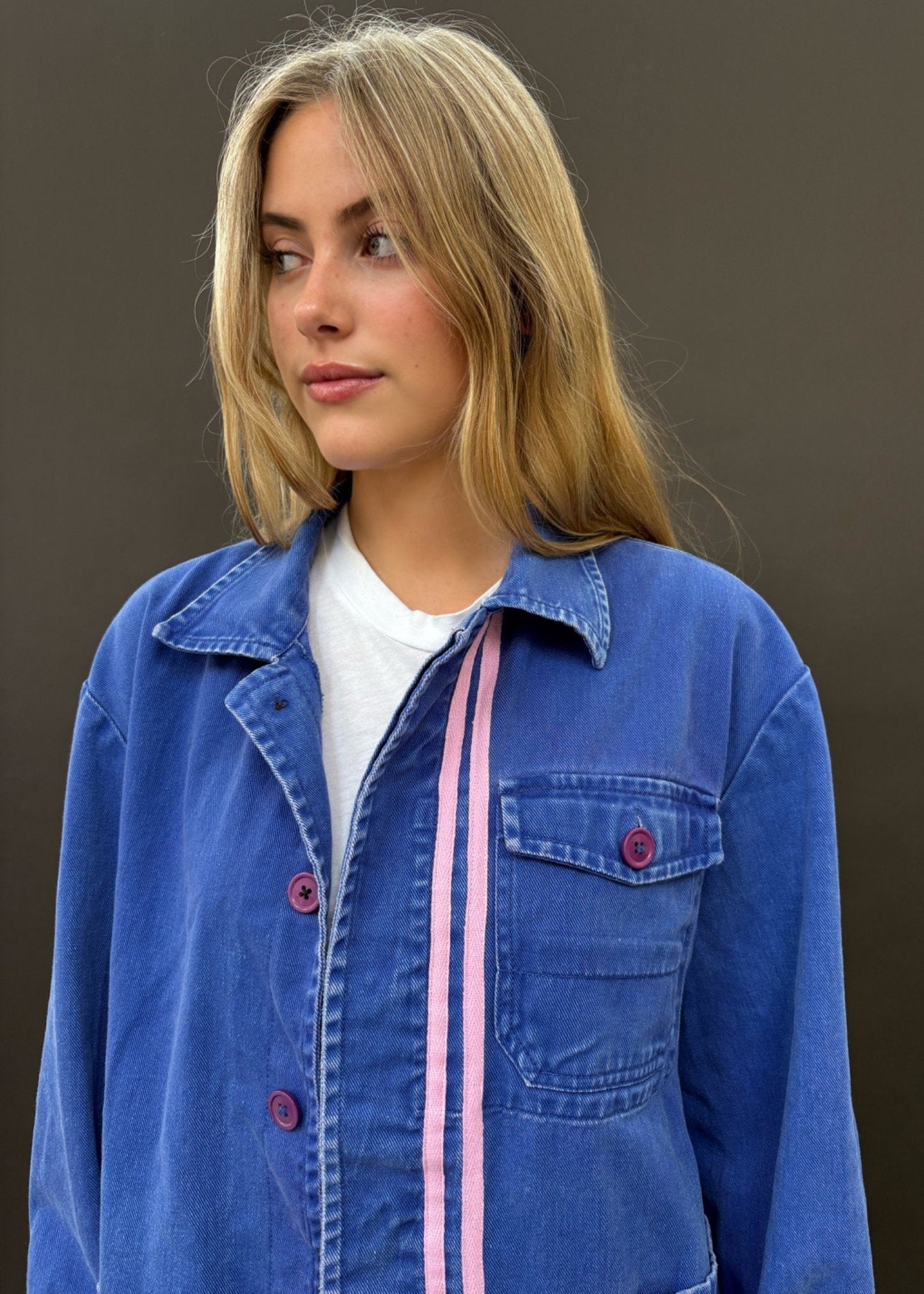 Blue Workwear Jacket Pink Stripes