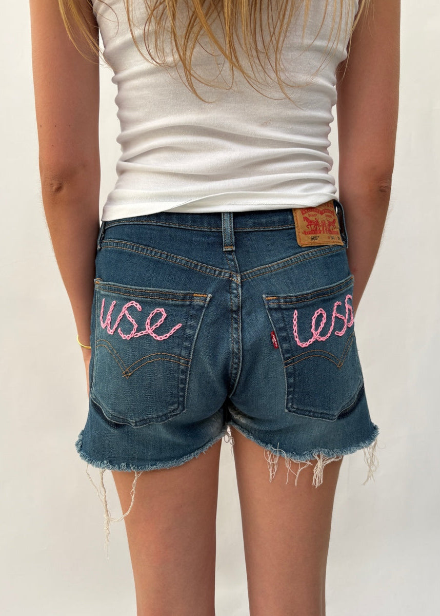 017. Levi's Cut Offs With Chain Stitch