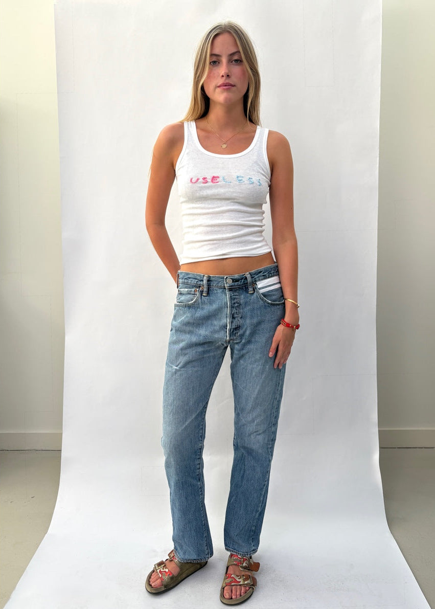 007. White Tank Chest Stitch Logo