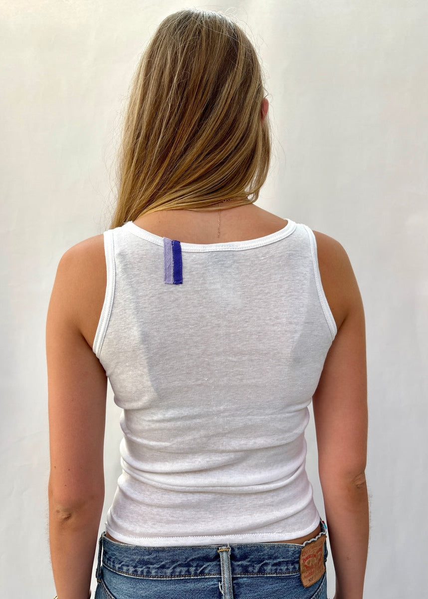 007. White Tank Chest Stitch Logo