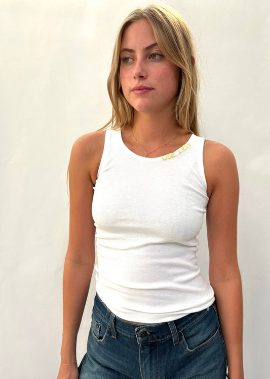 009. White Tank Neckline Logo Yellow