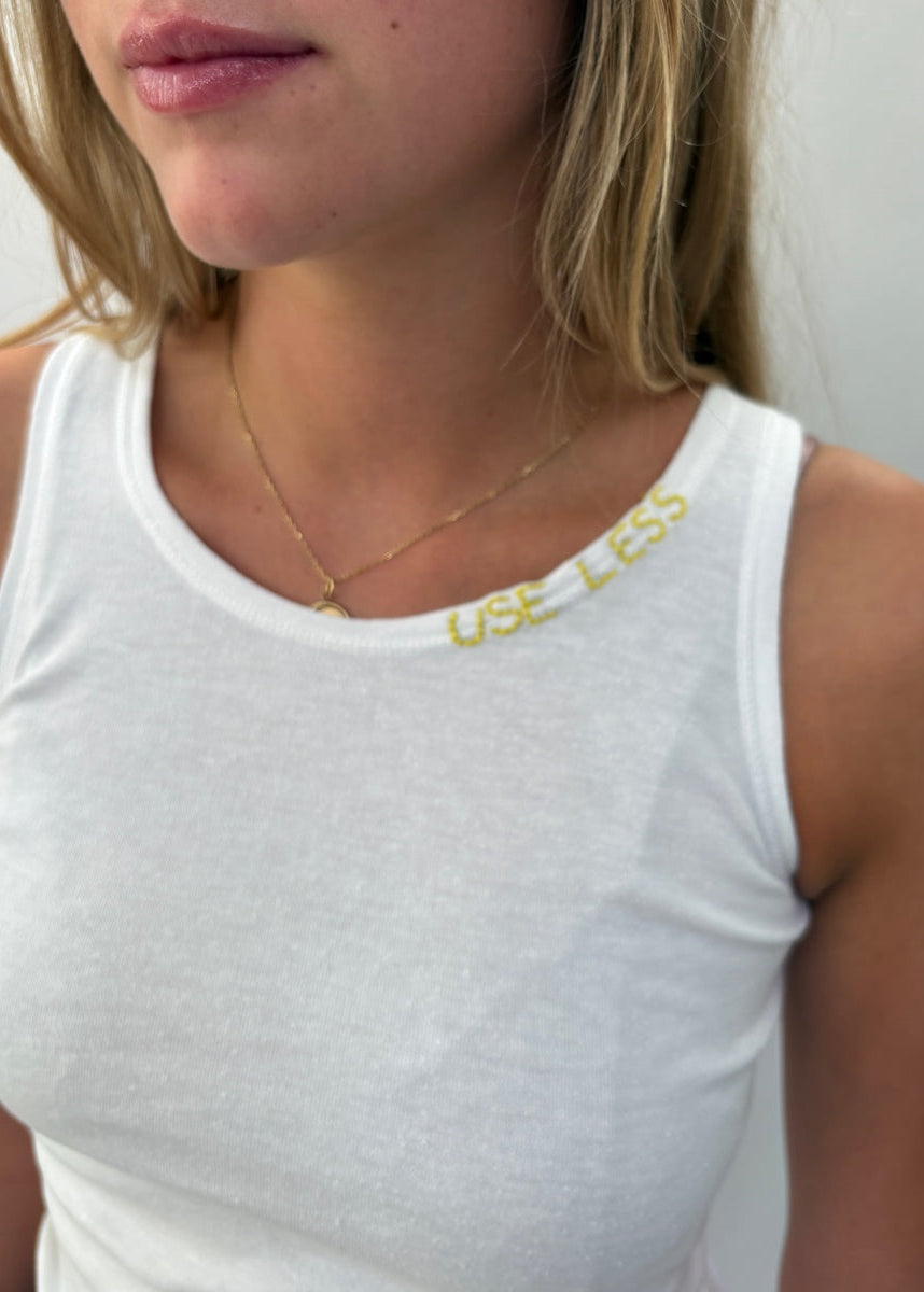 009. White Tank Neckline Logo Yellow